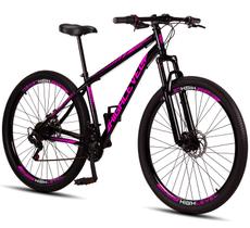 Bicicleta Aro 29 Highlevel Aço Carbono Freios a Disco Suspensão 21 marchas Preto e Rosa Bicicleta Aro 29 Highlevel Aço Carbono Freios a Disco Suspensão 21 marchas Preto e Rosa