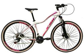 Bicicleta Aro 29 Ksw Mwza 24v K7 Câmbios Shimano Freio Hidráulico Garfo com Trava Pneu Faixa Bege - Branco/Pink/Violeta