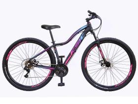 Bicicleta aro 29 Ksw Mwza Feminina 24v Alumínio Freio a Disco Garfo Suspensão - Preto/Pink/Azul