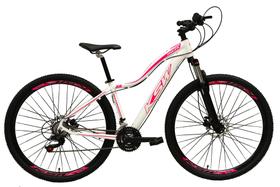 Bicicleta aro 29 Ksw Mwza Feminina 27v Freio Disco Hidráulico Garfo Trava Branca com Rosa Tam.17 Alumínio