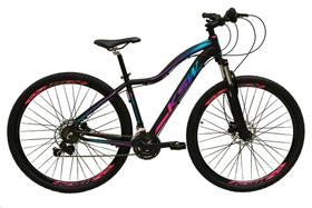 Bicicleta aro 29 Ksw Mwza Feminina 27v Freio Disco Hidráulico Garfo Trava Preto com Pink e Azul Tam.17 Alumínio