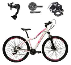 Bicicleta Aro 29 Ksw Mwza Feminina Alumínio Câmbio Traseiro Shimano Alívio e Altus 27v Freio Hidráulico Garfo Com Trava - Branco/Rosa