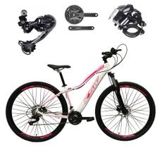 Bicicleta Aro 29 Ksw Mwza Feminina Alumínio Câmbio Traseiro Shimano Deore e Altus 27v Freio Hidráulico Garfo Com Trava - Branco/Rosa