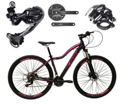Bicicleta Aro 29 Ksw Mwza Feminina Alumínio Câmbio Traseiro Shimano Deore e Altus 27v Freio Hidráulico Garfo Com Trava - Preto/Rosa