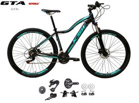 Bicicleta Aro 29 KSW MWZA Feminina Kit 2x9 Gta Sunrun Freio Disco K7 11/36 Pedivela 24/38d Garfo com Trava - Preto/Azul