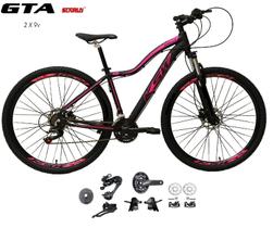 Bicicleta Aro 29 Ksw Mwza Kit 2x9 Gta Sunrun Freio Disco K7 Garfo com Trava Preto/Rosa