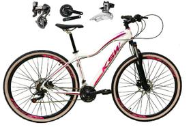 Bicicleta aro 29 Ksw Mwza Shimano Altus 24V Freio a Disco Hidráulico Garfo com Trava com Pneu Faixa Bege - Branco/Pink/Violeta