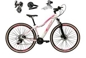 Bicicleta aro 29 Ksw Mwza Shimano Altus 24V Freio a Disco Hidráulico Garfo com Trava com Pneu Faixa Bege - Branco/Rosa