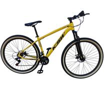 Bicicleta Aro 29 Ksw Xlt 100 Pneu Faixa Amarelo 21 Velocidades Suspensão 80 mm Trilhas Leve Passeio Urbano