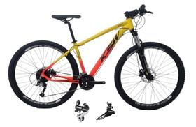 Bicicleta Aro 29 Ksw Xlt 24v Câmbio Shimano Acera K7 Garfo Trava Freio a Disco - Amarelo/Laranja