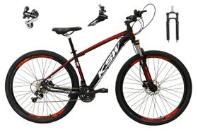 Bicicleta Aro 29 Ksw Xlt 24v Câmbio Shimano Acera K7 Garfo Trava Freio a Disco - Preto/Vermelho/Branco