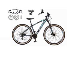 Bicicleta aro 29 Ksw Xlt 24v Câmbios Shimano Freios Hidráulicos Garfo com Suspensão Pneu Faixa Bege - Preto/Azul