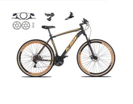 Bicicleta aro 29 Ksw Xlt 24v Câmbios Shimano Freios Hidráulicos Garfo com Suspensão Pneu Faixa Bege - Preto/Laranja