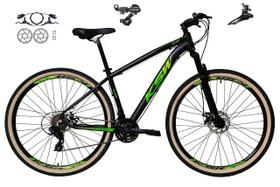 Bicicleta aro 29 Ksw Xlt 24v Câmbios Shimano Freios Hidráulicos Garfo com Suspensão Pneu Faixa Bege - Preto/Verde
