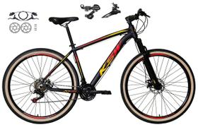 Bicicleta aro 29 Ksw Xlt 24v Câmbios Shimano Freios Hidráulicos Garfo com Suspensão Pneu Faixa Bege - Preto/Vermelho/Amarelo