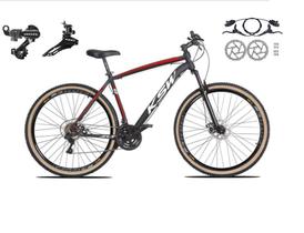 Bicicleta aro 29 Ksw Xlt 24v Câmbios Shimano Freios Hidráulicos Garfo com Suspensão Pneu Faixa Bege -Preto/Vermelho/Branco