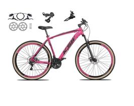 Bicicleta aro 29 Ksw Xlt 24v Câmbios Shimano Freios Hidráulicos Garfo com Suspensão Pneu Faixa Bege - Rosa