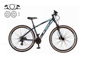Bicicleta Aro 29 Ksw Xlt 24v Freios a Disco Hidráulicos Garfo Suspensão Pneu com Faixa Bege - Preto/Azul