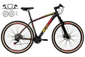 Bicicleta Aro 29 Ksw Xlt 24v Freios a Disco Hidráulicos Garfo Suspensão Pneu com Faixa Bege - Preto/Vermelho/Amarelo