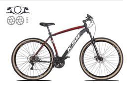 Bicicleta Aro 29 Ksw Xlt 24v Freios a Disco Hidráulicos Garfo Suspensão Pneu com Faixa Bege - Preto/Vermelho/Branco