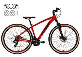 Bicicleta Aro 29 Ksw Xlt 24v Freios a Disco Hidráulicos Garfo Suspensão Pneu com Faixa Bege - Vermelho