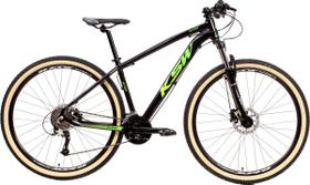 Bicicleta Aro 29 Ksw Xlt 24v K7 Câmbios Shimano Freio Hidráulico Garfo com Trava Pneu Faixa Bege - Preto/Verde