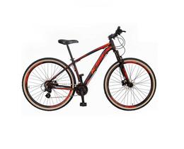 Bicicleta Aro 29 Ksw Xlt Alumínio 27v Freio a Disco Mecânico Garfo com Suspensão Pneu com Faixa Bege - Preto/Vermelho/Laranja