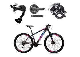 Bicicleta Aro 29 Ksw Xlt Alumínio Câmbio Traseiro Shimano Alívio e Altus 27v Freio Hidráulico Garfo Com Trava - Preto/Pink/Azul - Tam. 15 - GTI