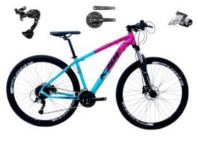 Bicicleta Aro 29 Ksw Xlt Alumínio Câmbio Traseiro Shimano Alívio e Altus 27v Freio Hidráulico Garfo Com Trava - Rosa/Azul