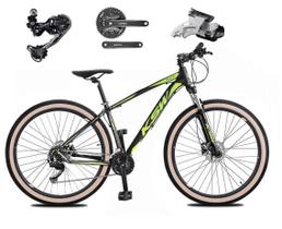 Bicicleta Aro 29 Ksw Xlt Câmbio Traseiro Shimano Deore e Altus 27v Freio Hidráulico Garfo Com Trava Pneu Faixa Bege - Preto/Verde
