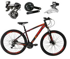 Bicicleta Aro 29 Ksw Xlt Câmbios Shimano Altus 24v K7 Alumínio Freios Hidráulicos Garfo Com Trava Preta com Vermelho e Laranja Tam. 15