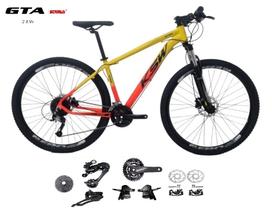Bicicleta Aro 29 KSW XLT Kit 2x9 Gta Sunrun Freio Disco K7 11/36 Pedivela 24/38d Garfo com Trava - Amarelo/Laranja
