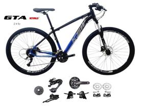 Bicicleta Aro 29 KSW XLT Kit 2x9 Gta Sunrun Freio Disco K7 11/36 Pedivela 24/38d Garfo com Trava - Preto/Azul