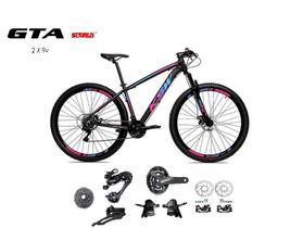 Bicicleta Aro 29 KSW XLT Kit 2x9 Gta Sunrun Freio Disco K7 11/36 Pedivela 24/38d Garfo com Trava - Preto/Pink/Azul
