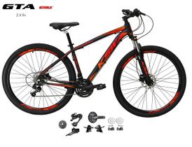 Bicicleta Aro 29 KSW XLT Kit 2x9 Gta Sunrun Freio Disco K7 11/36 Pedivela 24/38d Garfo com Trava - Preto/Vermelho/Laranja