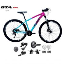 Bicicleta Aro 29 Ksw Xlt Kit 2x9 Gta Sunrun Freio Disco K7 11/36 Pedivela 24/38d Garfo Com Trava - Rosa/azul Tam.19 Bicicleta Aro 29 Ksw Xlt Kit 2x9 Gta Sunrun Freio Disco K7 11/36 Pedivela 24/38d Garfo Com Trava - Rosa/azul Tam.19