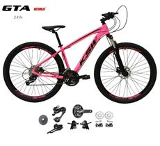 Bicicleta Aro 29 Ksw Xlt Kit 2x9 Gta Sunrun Freio Disco K7 Garfo com Trava Rosa Chiclete