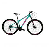 Bicicleta Aro 29 Ksx Sd7 21v Cabos Internos Alumínio Freios A Disco Garfo Suspensão Verde Tiffany Rosa Tamanho 19 Bicicleta Aro 29 Ksx Sd7 21v Cabos Internos Alumínio Freios A Disco Garfo Suspensão Verde Tiffany Rosa Tamanho 19