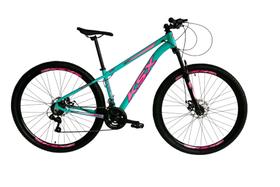 Bicicleta Aro 29 Ksx Sd7 Alumínio 21v Cabos Internos Freios a Disco Garfo Suspensão Verde Tiffany/Rosa