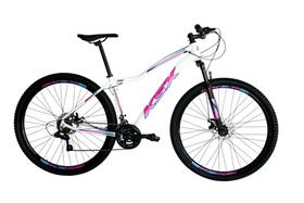 Bicicleta Aro 29 Ksx Sd7 Feminina 21v Cabos Internos Alumínio Freios a Disco Garfo Suspensão Branco/Pink/Azul