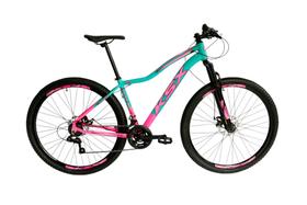 Bicicleta Aro 29 Ksx Sd7 Feminina Alumínio 21v Cabos Internos Freios a Disco Garfo Suspensão Rosa/Verde