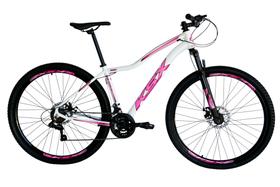 Bicicleta Aro 29 Ksx Sd7 Feminina Alumínio 21v Freios a Disco Cabos Internos Garfo Suspensão Branco/Rosa