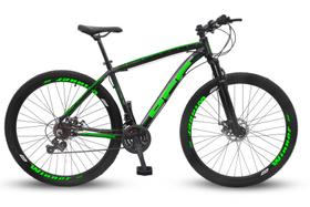 Bicicleta Aro 29 Off Alumínio Disco Suspensão Preto/Verde Quadro 21 - Ello Bike