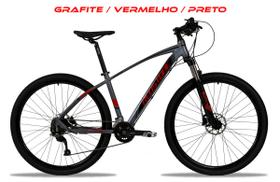 Bicicleta Aro 29 Redstone Aborygen Altus 18V (2x9V) 2021 / Tam. 17 / Grafite / Preto e Vermelho - Freio Hidr. Shimano