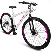 Bicicleta Aro 29 Shimano Freio a Disco 21M. Velox Branca/Pink - Ello Bike