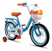 Bicicleta Aro16 Infantil Pro x Com Rodinha E Cesta Vintage - AZUL/BRANCO/LARANJA