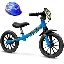 Bicicleta Balance Bike de Equilíbrio sem Pedal Masculina Com Capacete Azul