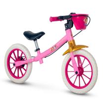 Bicicleta Balance Infantil Aro 12 Princesas Meninas Sem Pedal Com Cestinha Nathor