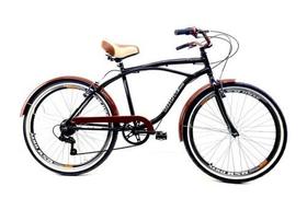 Bicicleta Beach Bike Route Bike Retro Beach Masculina Aro 26 17.5 7v Freios V-brakes Cor Preto/marrom Com Descanso Lateral