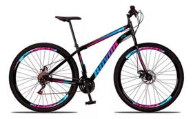 Bicicleta Bike Aço Rosa e Azul 21 Marchas Aro 29